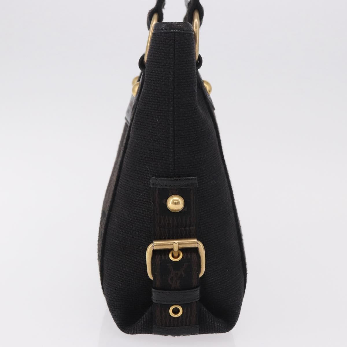 SAINT LAURENT Kahala Hand Bag Canvas Black Gold Auth 187360A