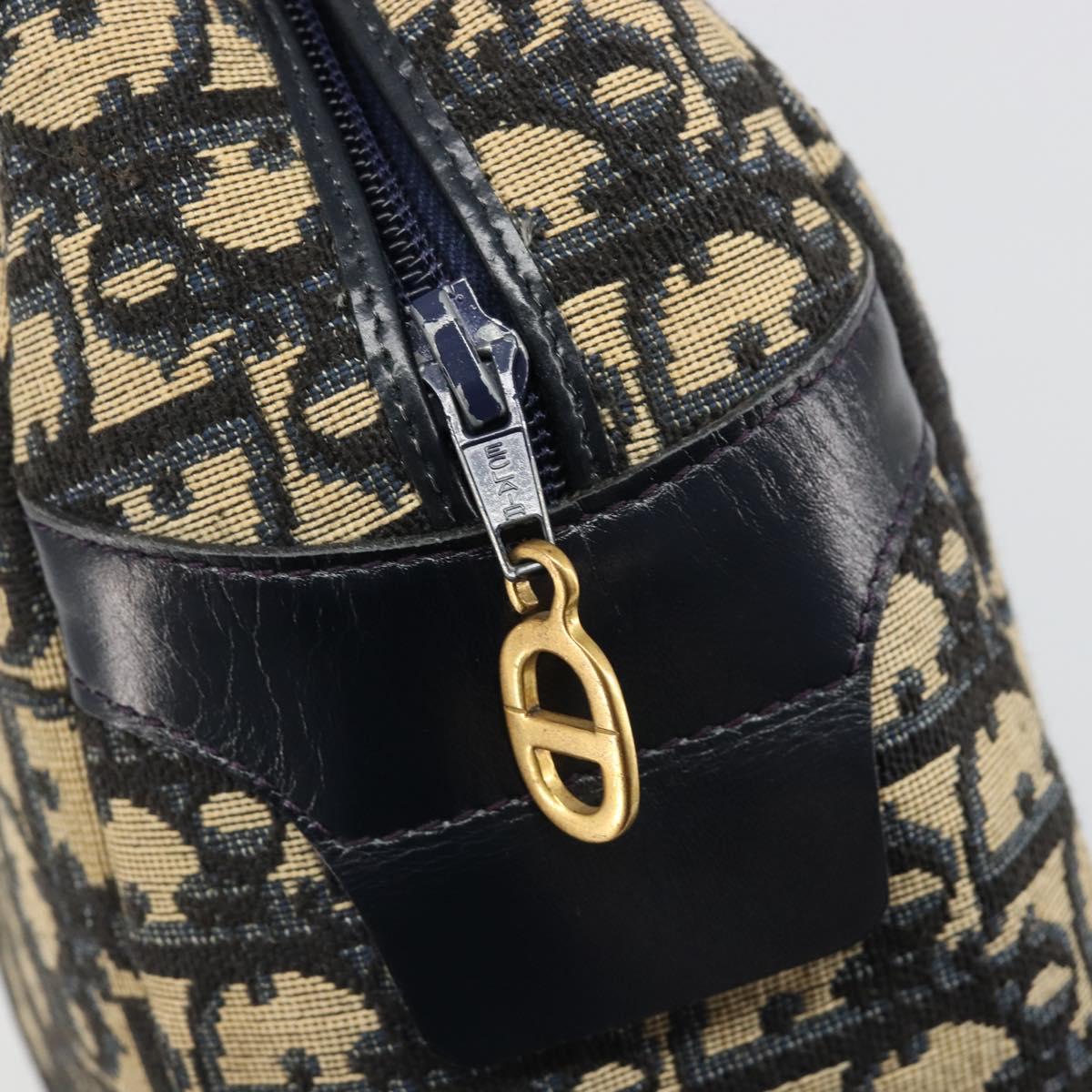 Christian Dior Trotter Canvas Mini Boston Bag Navy Gold Auth 187362A