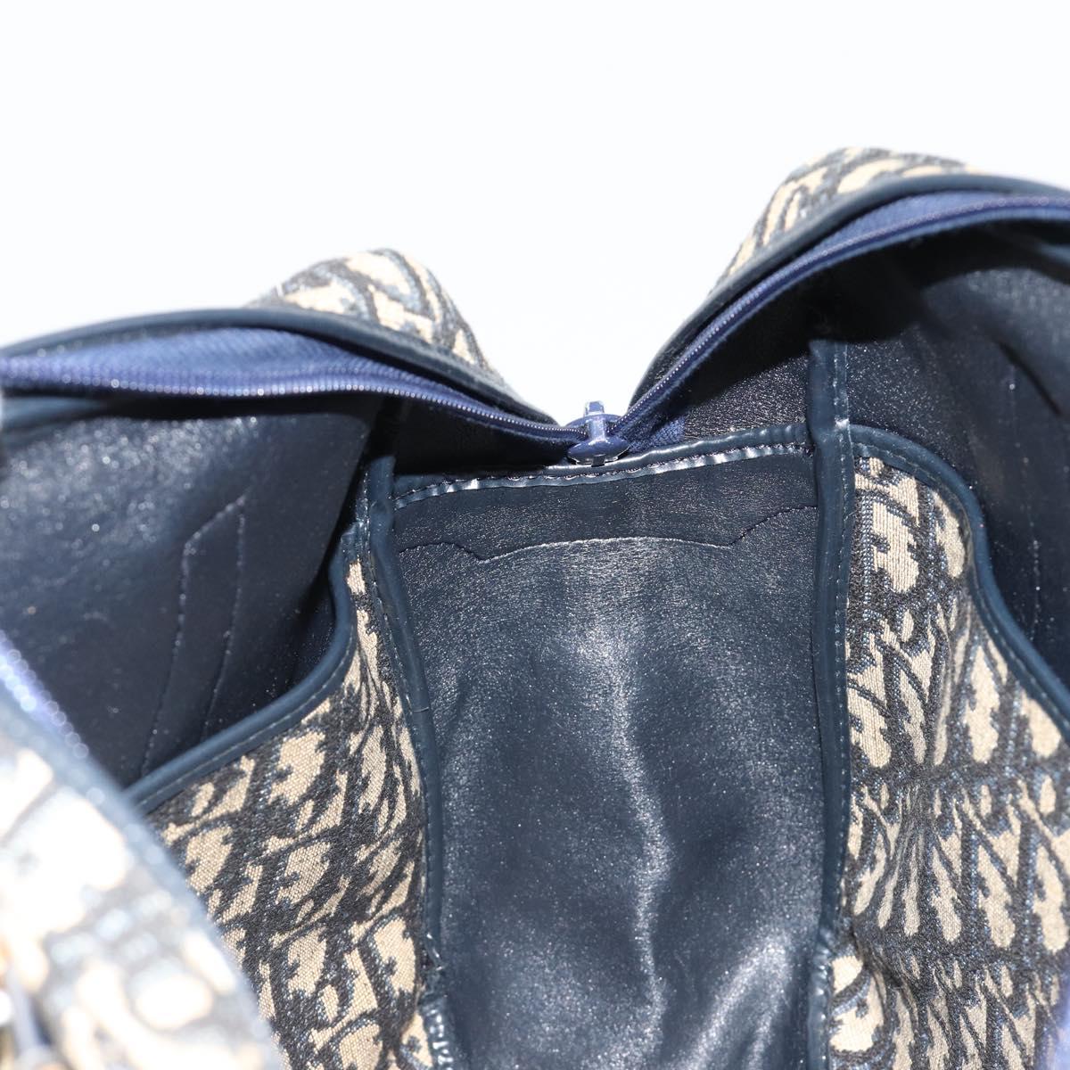 Christian Dior Trotter Canvas Mini Boston Bag Navy Gold Auth 187362A