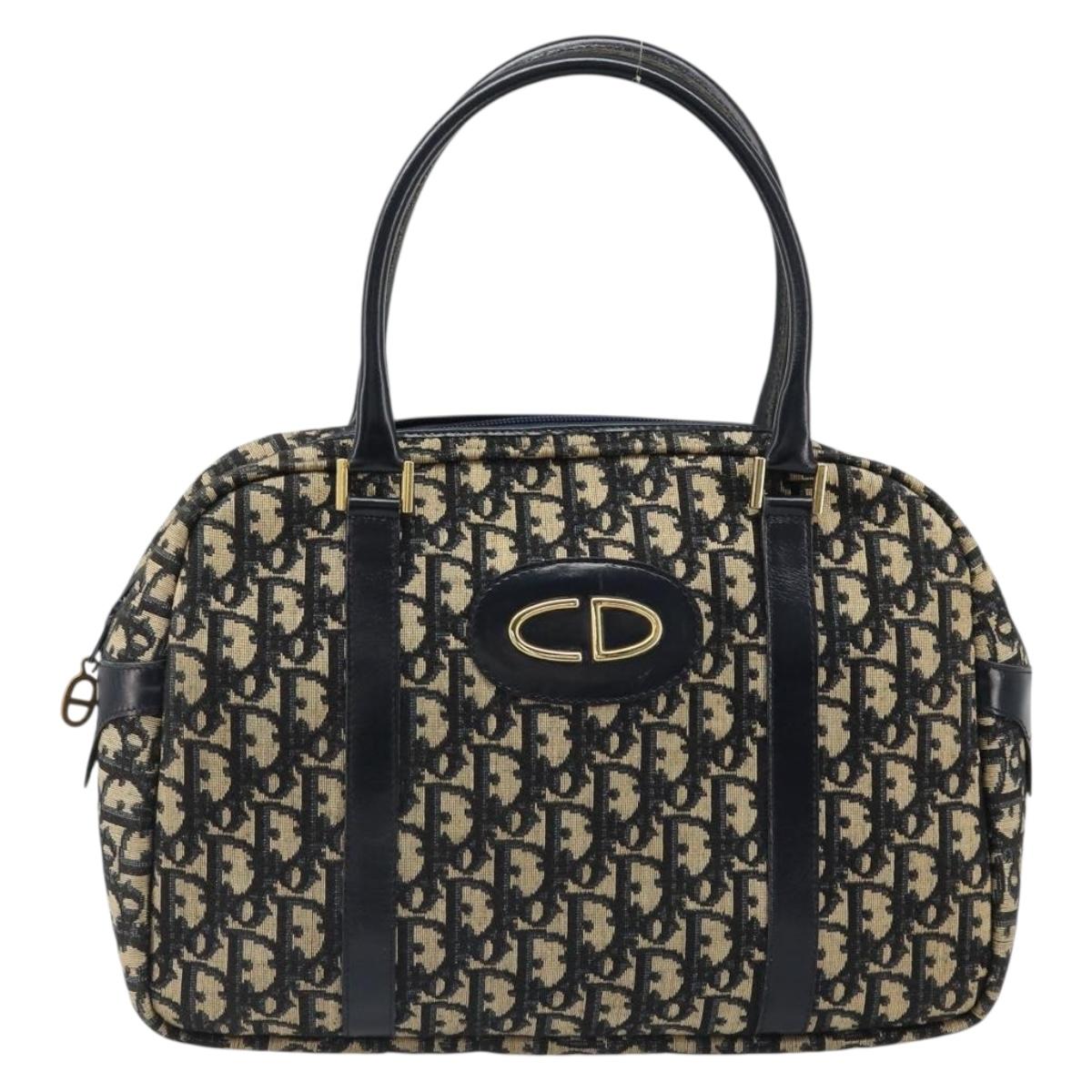 Christian Dior Trotter Canvas Mini Boston Bag Navy Gold Auth 187362A