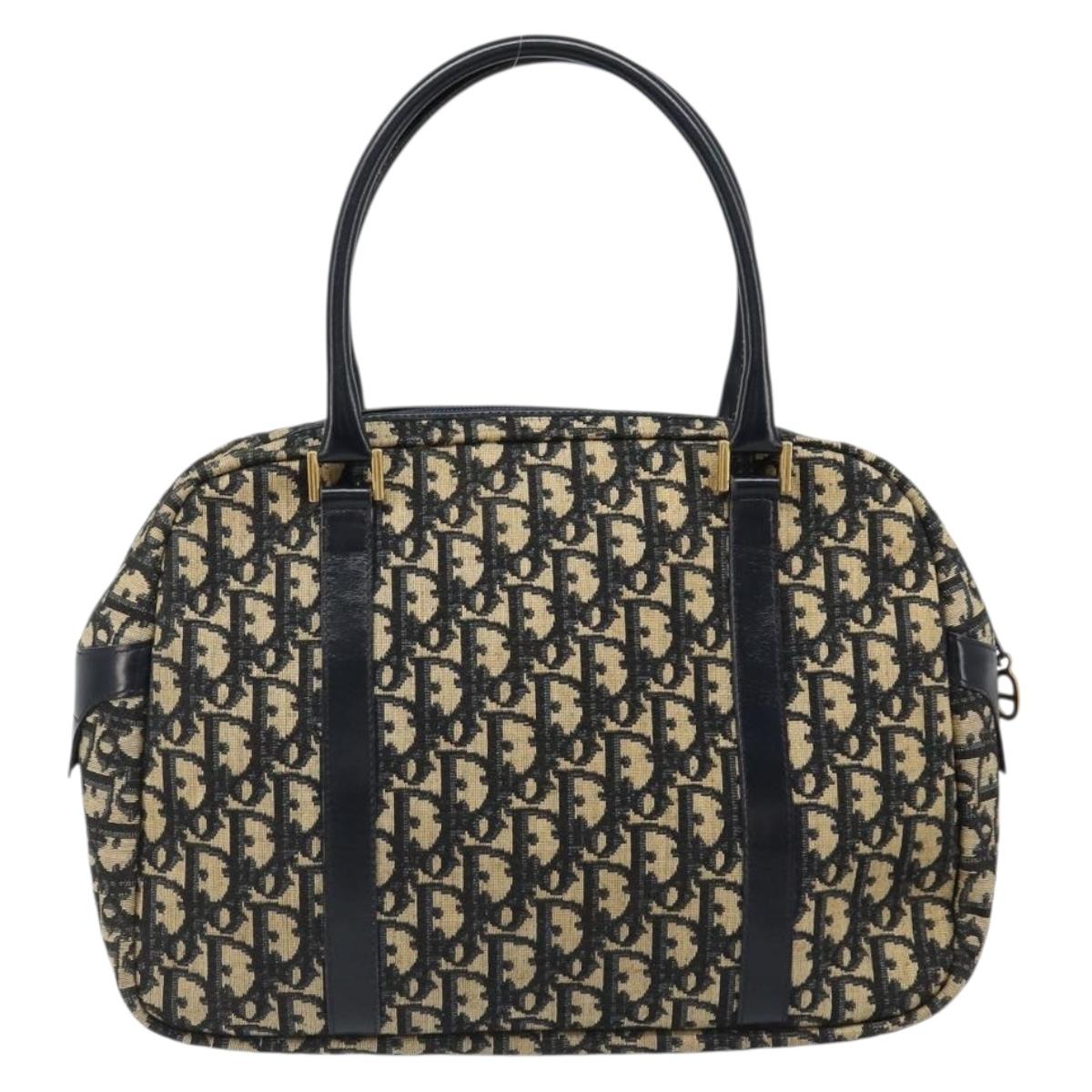 Christian Dior Trotter Canvas Mini Boston Bag Navy Gold Auth 187362A