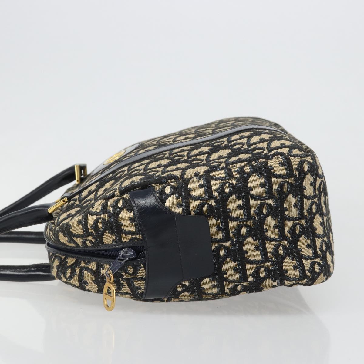 Christian Dior Trotter Canvas Mini Boston Bag Navy Gold Auth 187362A