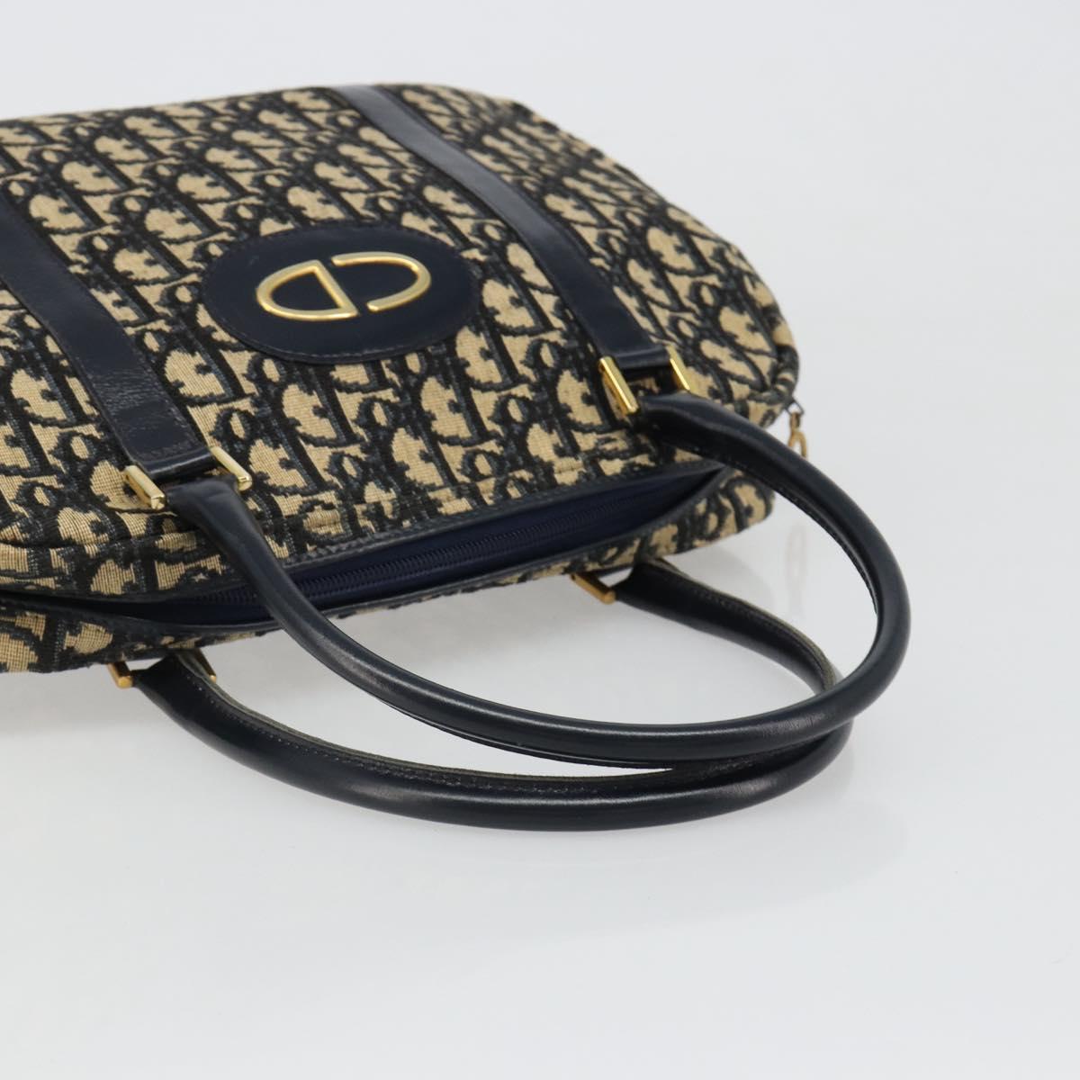Christian Dior Trotter Canvas Mini Boston Bag Navy Gold Auth 187362A