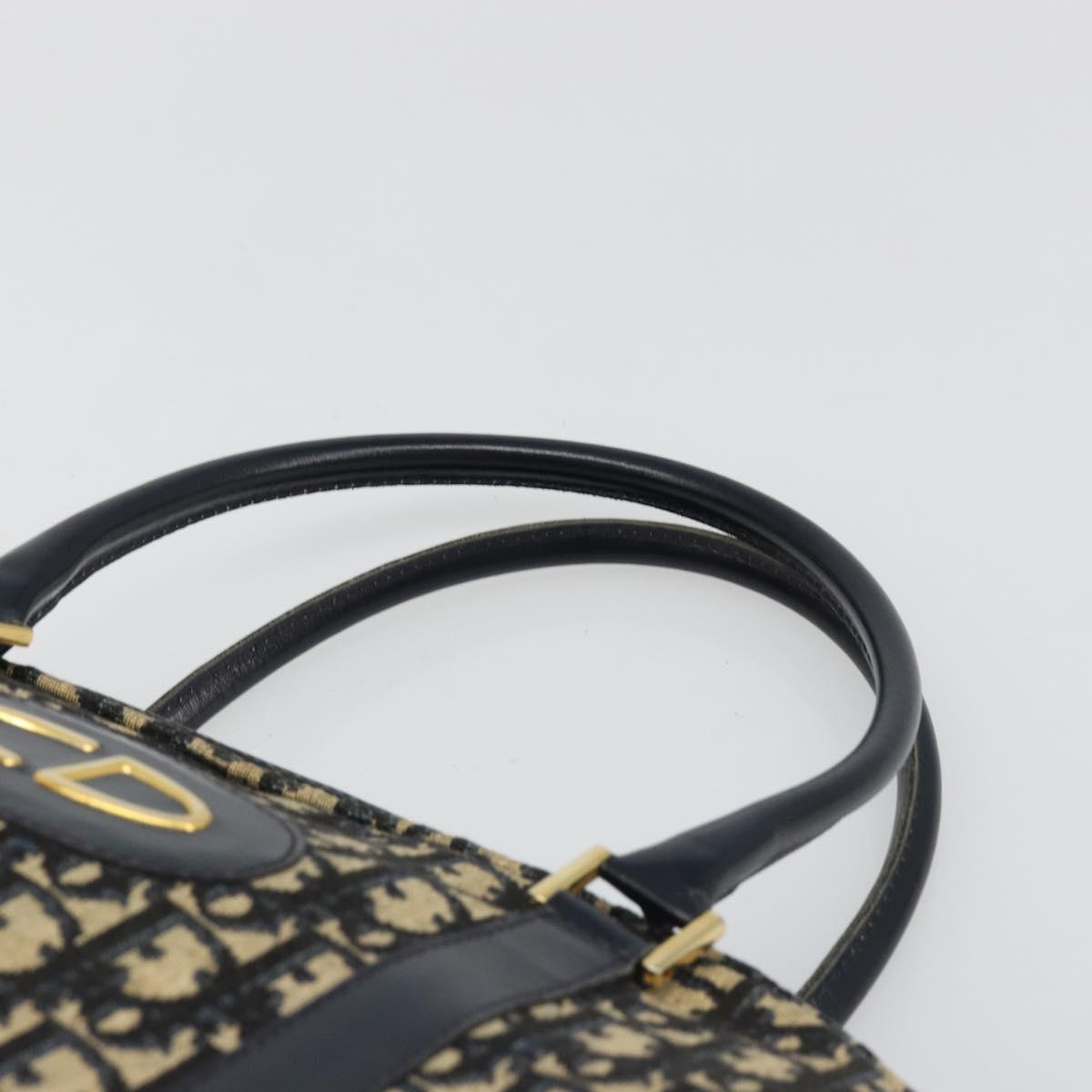 Christian Dior Trotter Canvas Mini Boston Bag Navy Gold Auth 187362A