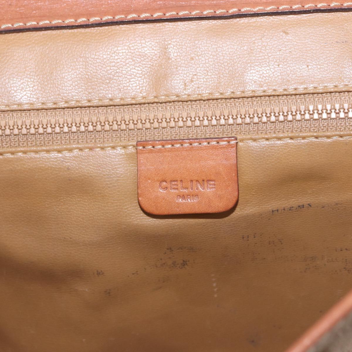 CELINE Macadam Canvas Shoulder Bag PVC Leather Beige Gold Auth 187364
