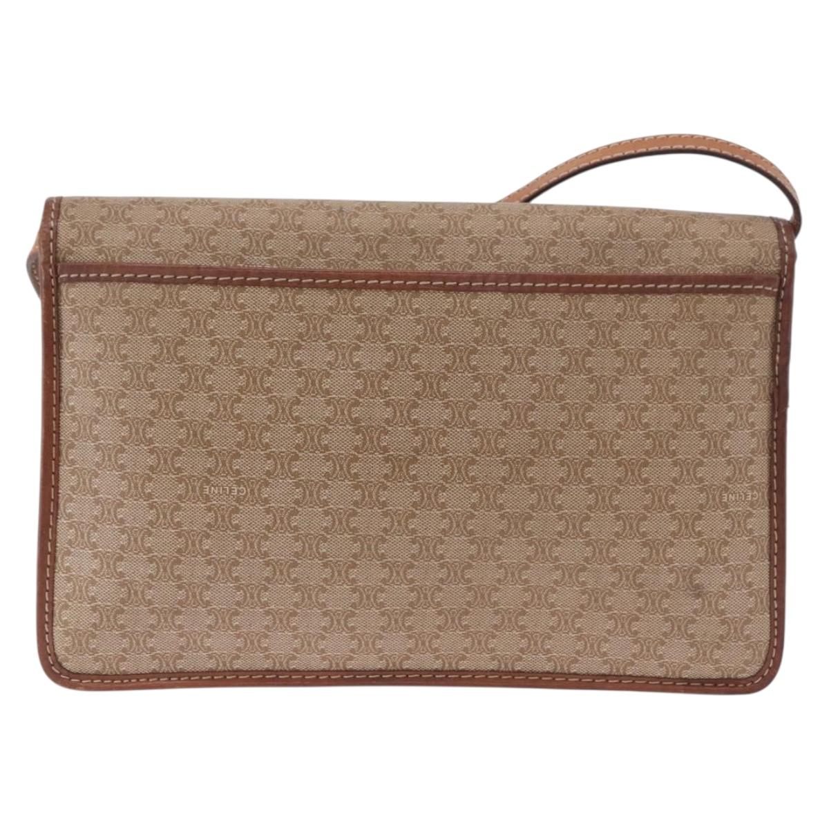 CELINE Macadam Canvas Shoulder Bag PVC Leather Beige Gold Auth 187364
