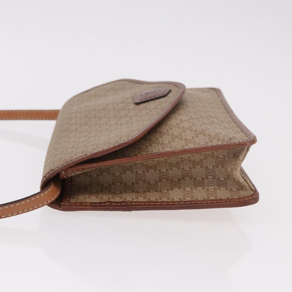 CELINE Macadam Canvas Shoulder Bag PVC Leather Beige Gold Auth 187364