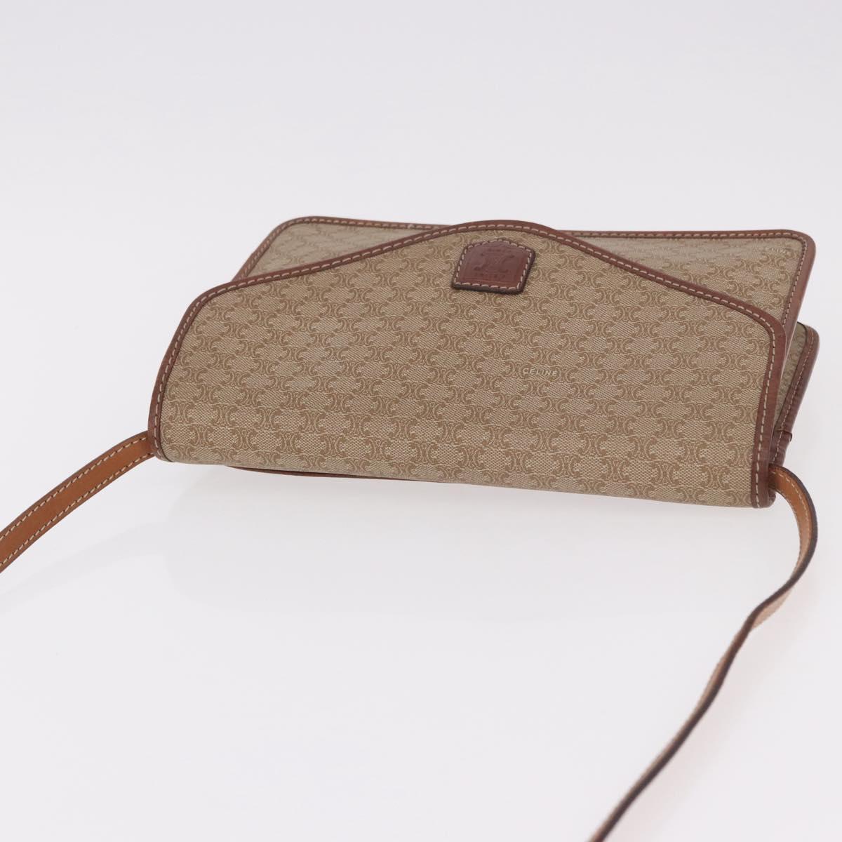 CELINE Macadam Canvas Shoulder Bag PVC Leather Beige Gold Auth 187364
