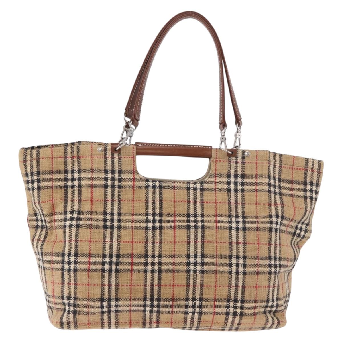 Burberrys Nova Check Tote Bag Canvas Beige Silver Auth 187365A