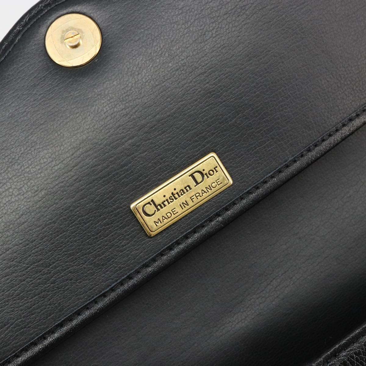 Christian Dior Chain Shoulder Bag Leather Black Gold Auth 187366