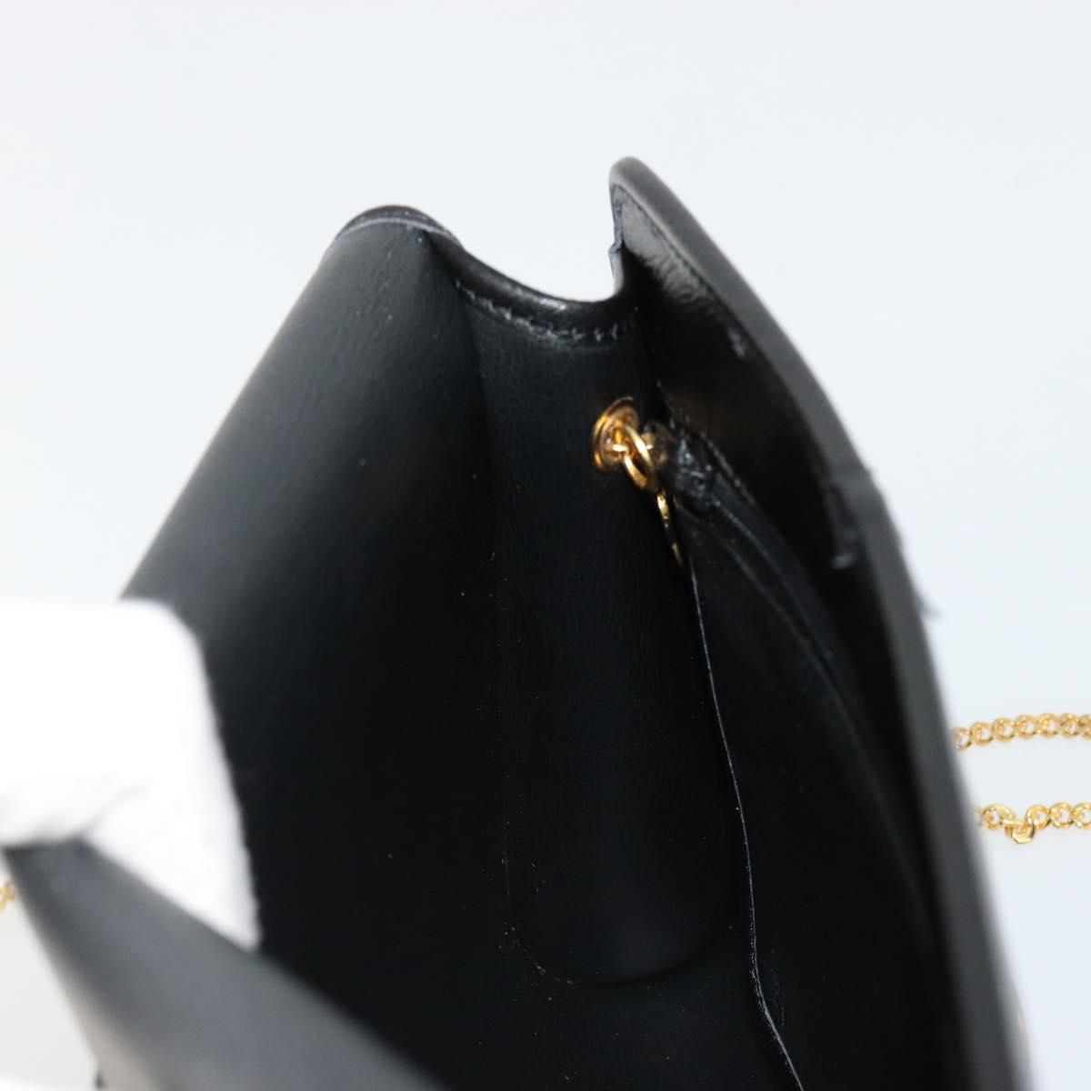 Christian Dior Chain Shoulder Bag Leather Black Gold Auth 187366