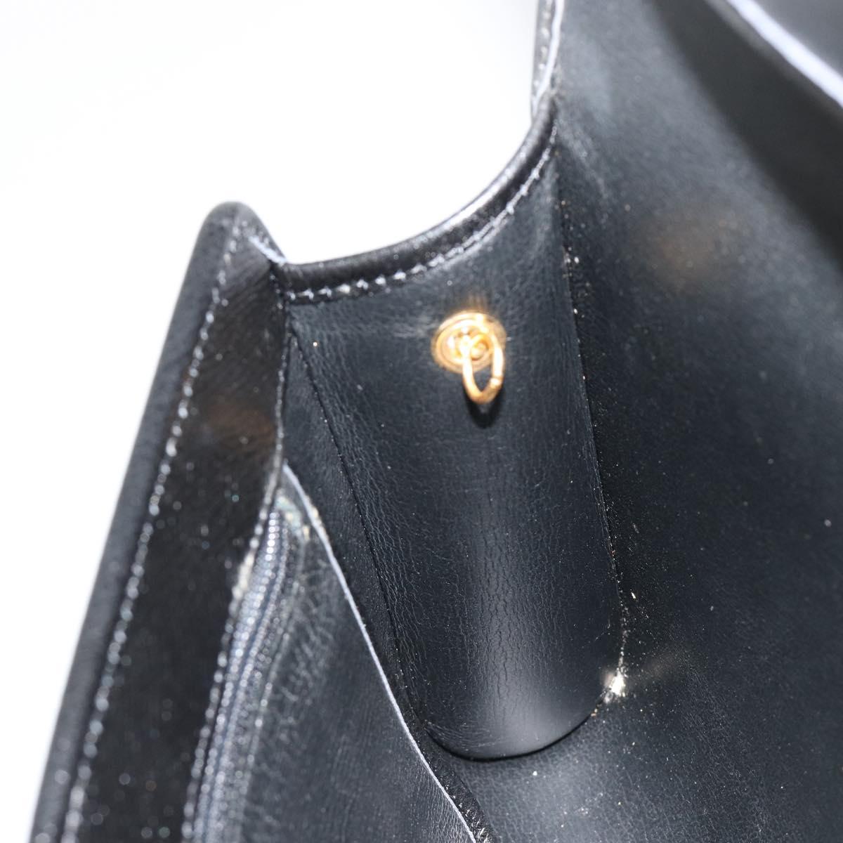 Christian Dior Chain Shoulder Bag Leather Black Gold Auth 187366