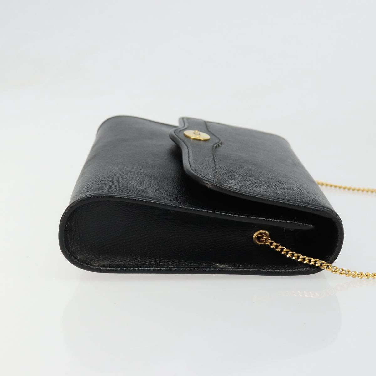 Christian Dior Chain Shoulder Bag Leather Black Gold Auth 187366