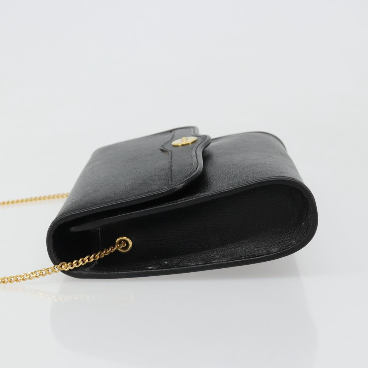 Christian Dior Chain Shoulder Bag Leather Black Gold Auth 187366