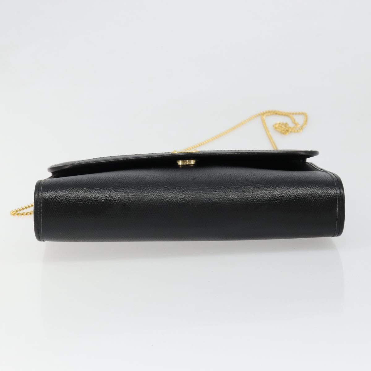 Christian Dior Chain Shoulder Bag Leather Black Gold Auth 187366