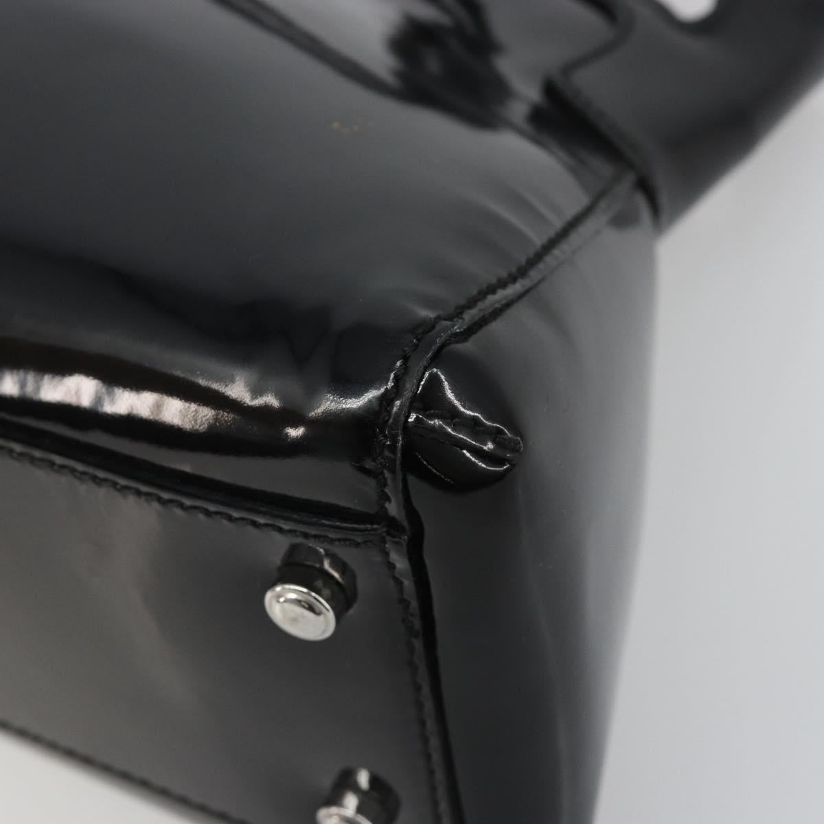 CARTIER Marcello Hand Bag Patent Leather Black Silver Auth 187367A