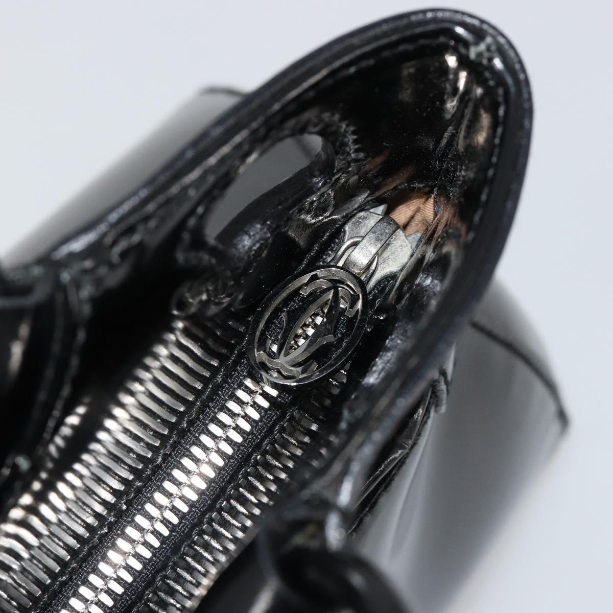 CARTIER Marcello Hand Bag Patent Leather Black Silver Auth 187367A