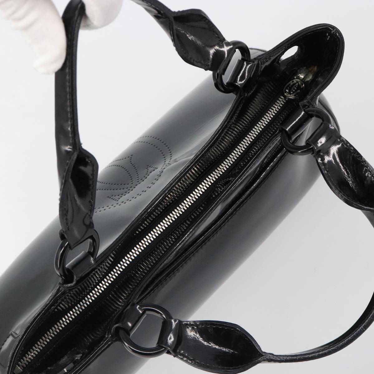 CARTIER Marcello Hand Bag Patent Leather Black Silver Auth 187367A