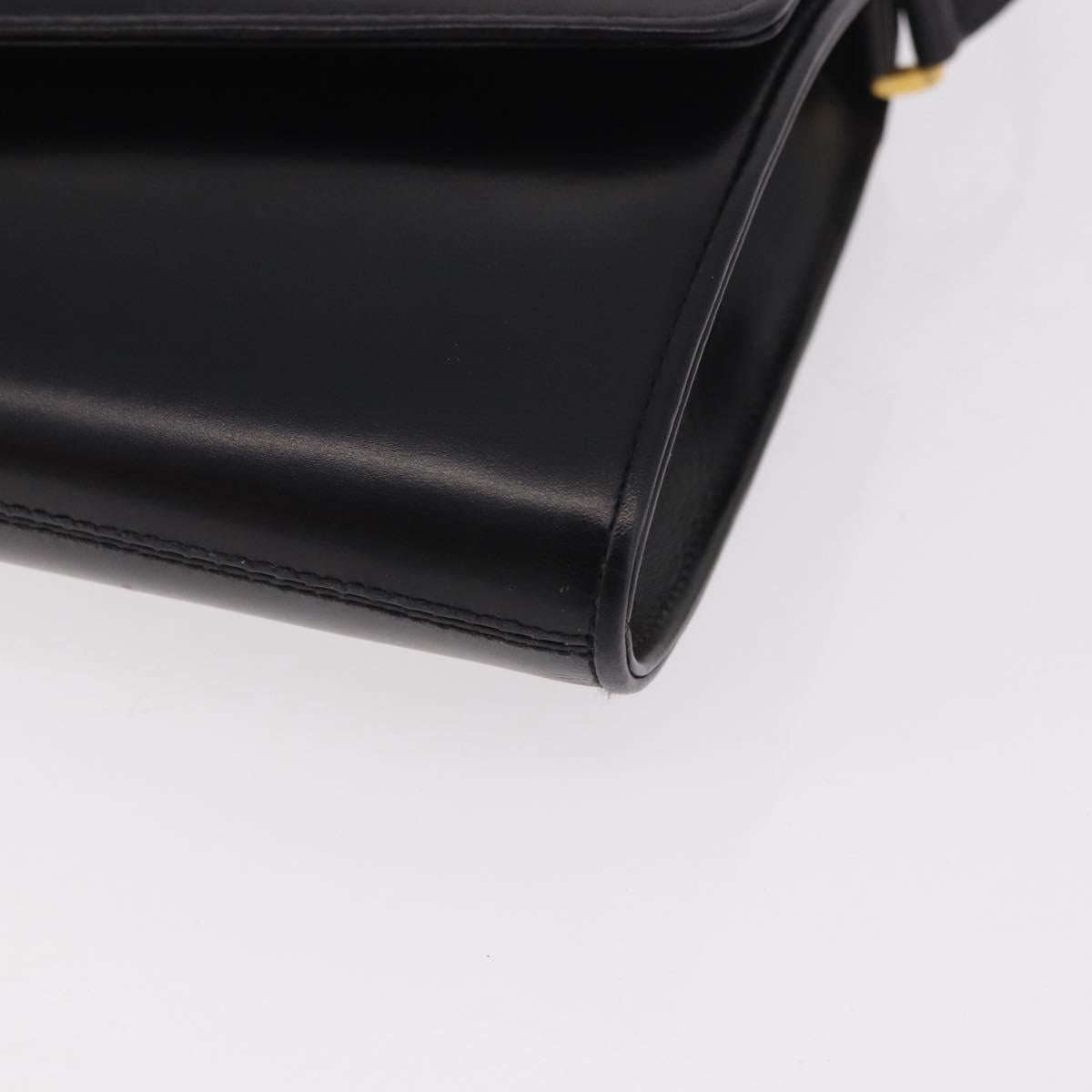 GUCCI Shoulder Bag Leather Black Gold Auth 187368