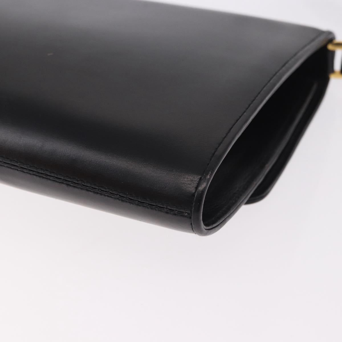 GUCCI Shoulder Bag Leather Black Gold Auth 187368