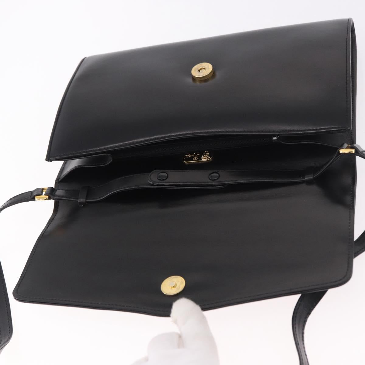 GUCCI Shoulder Bag Leather Black Gold Auth 187368