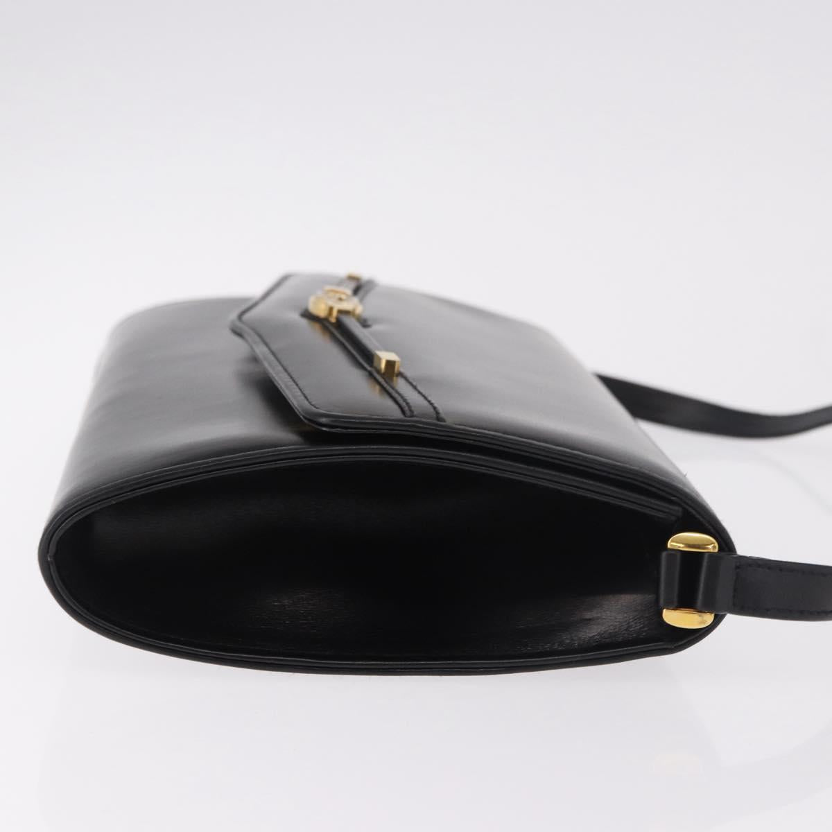 GUCCI Shoulder Bag Leather Black Gold Auth 187368