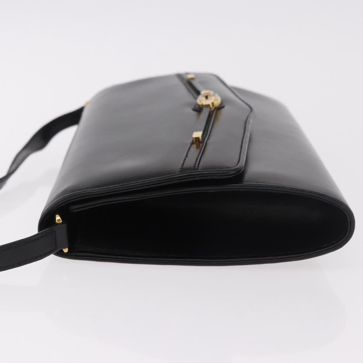 GUCCI Shoulder Bag Leather Black Gold Auth 187368