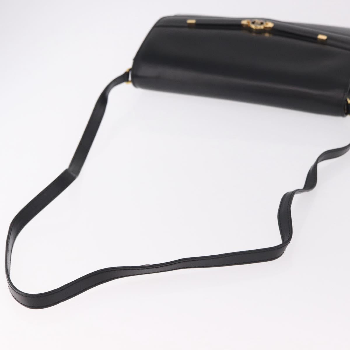 GUCCI Shoulder Bag Leather Black Gold Auth 187368