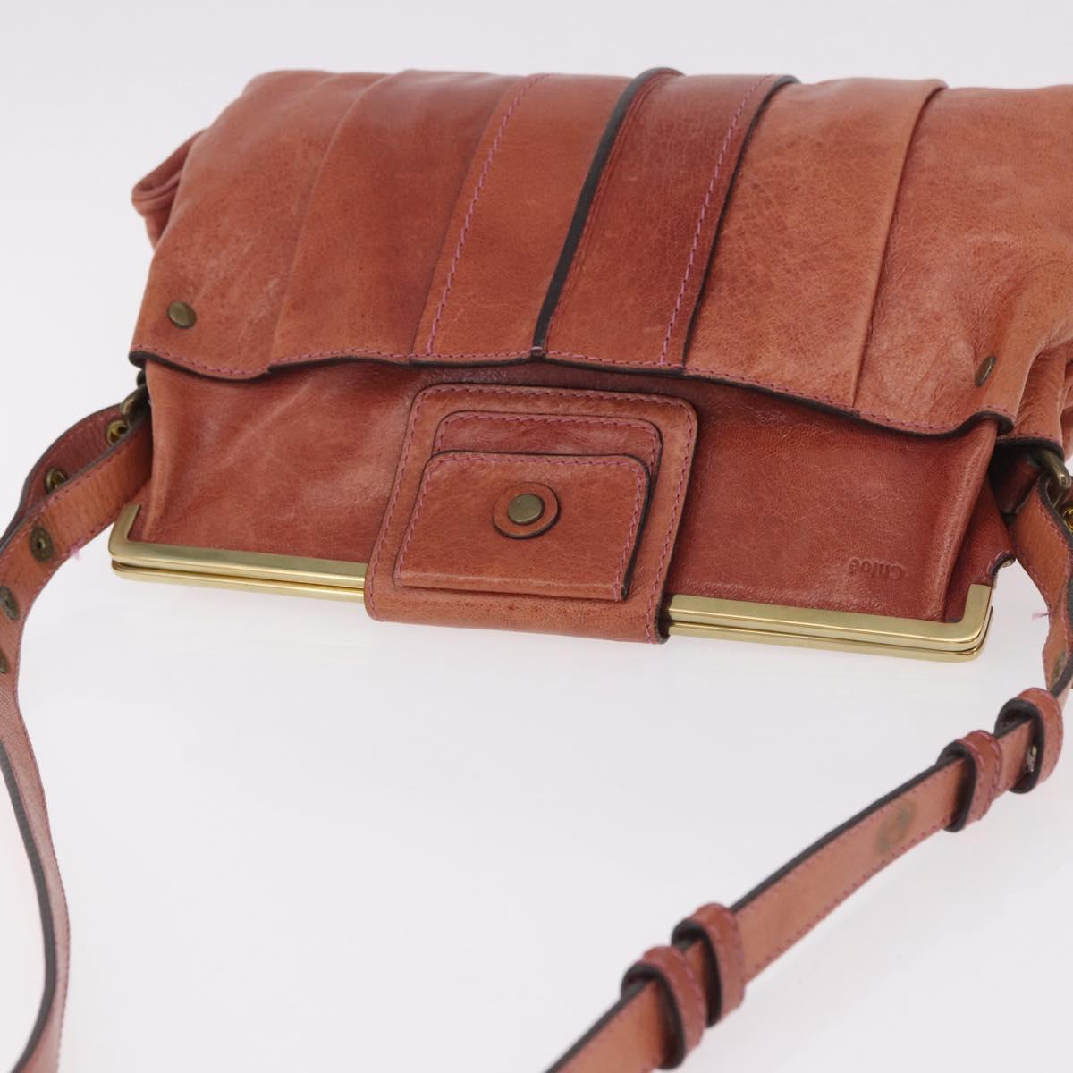 Chloe Shoulder Bag Leather Pink Gold Auth 187369