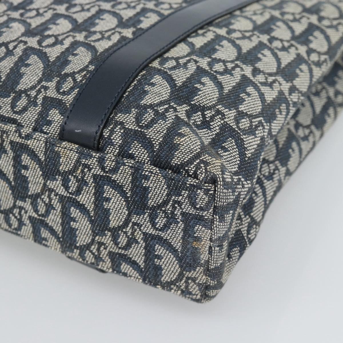 Christian Dior Trotter Canvas Hand Bag Navy Gold Auth 187370