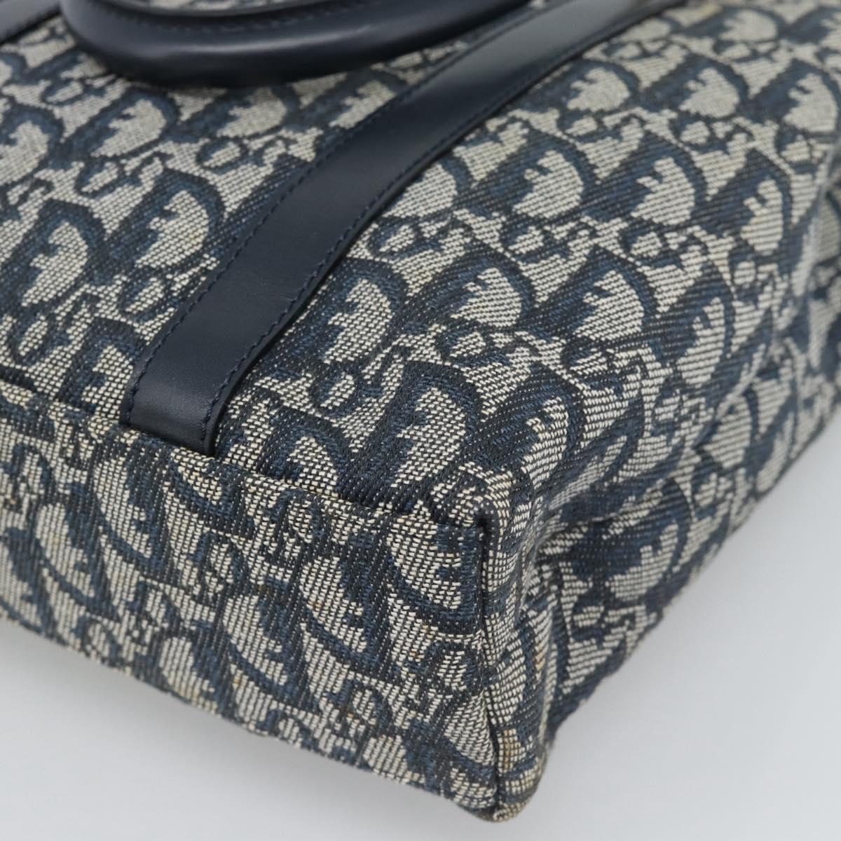 Christian Dior Trotter Canvas Hand Bag Navy Gold Auth 187370
