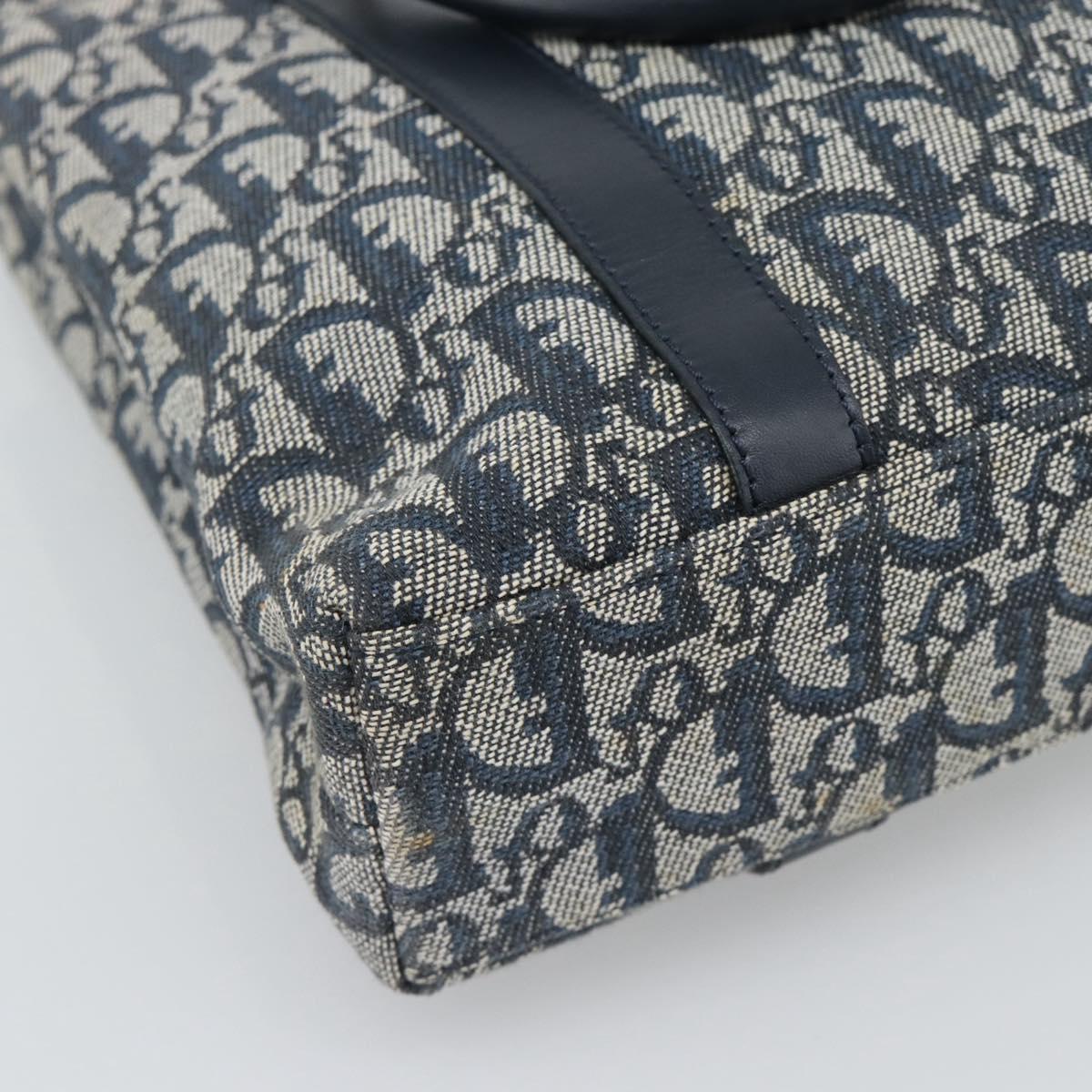 Christian Dior Trotter Canvas Hand Bag Navy Gold Auth 187370