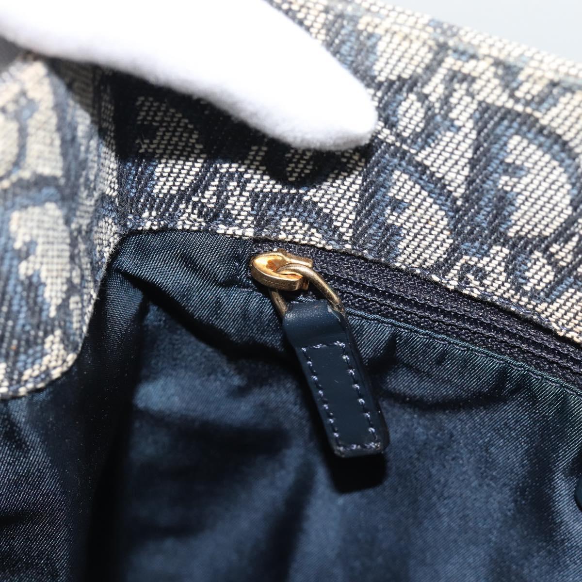 Christian Dior Trotter Canvas Hand Bag Navy Gold Auth 187370