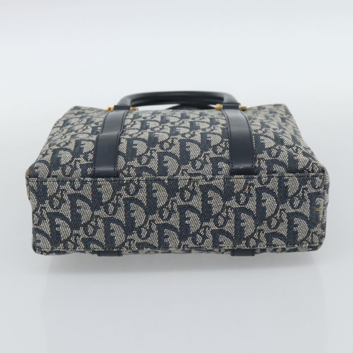 Christian Dior Trotter Canvas Hand Bag Navy Gold Auth 187370