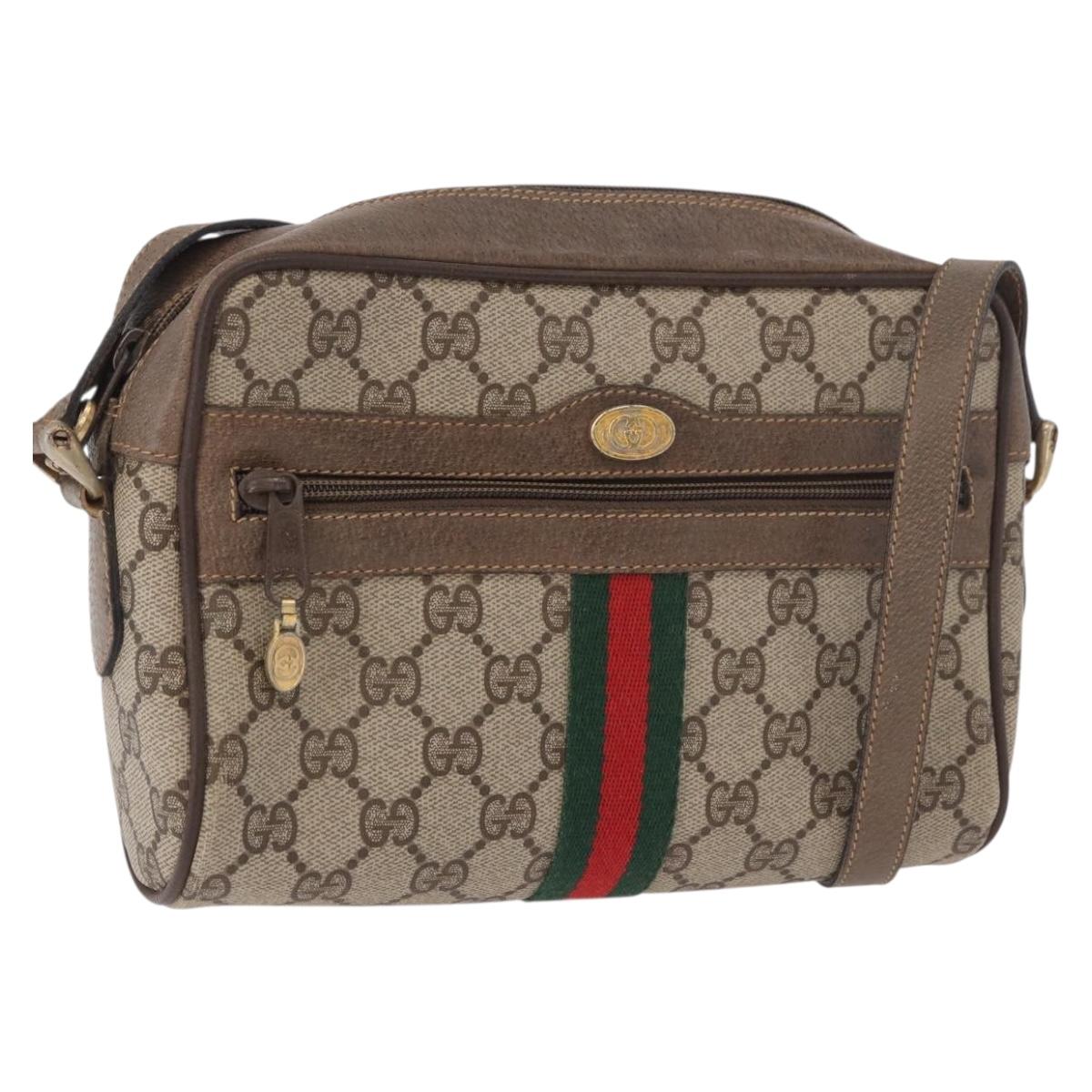 GUCCI GG Supreme Web Sherry Line Bag PVC Beige Gold 904 02 004 Auth 187372