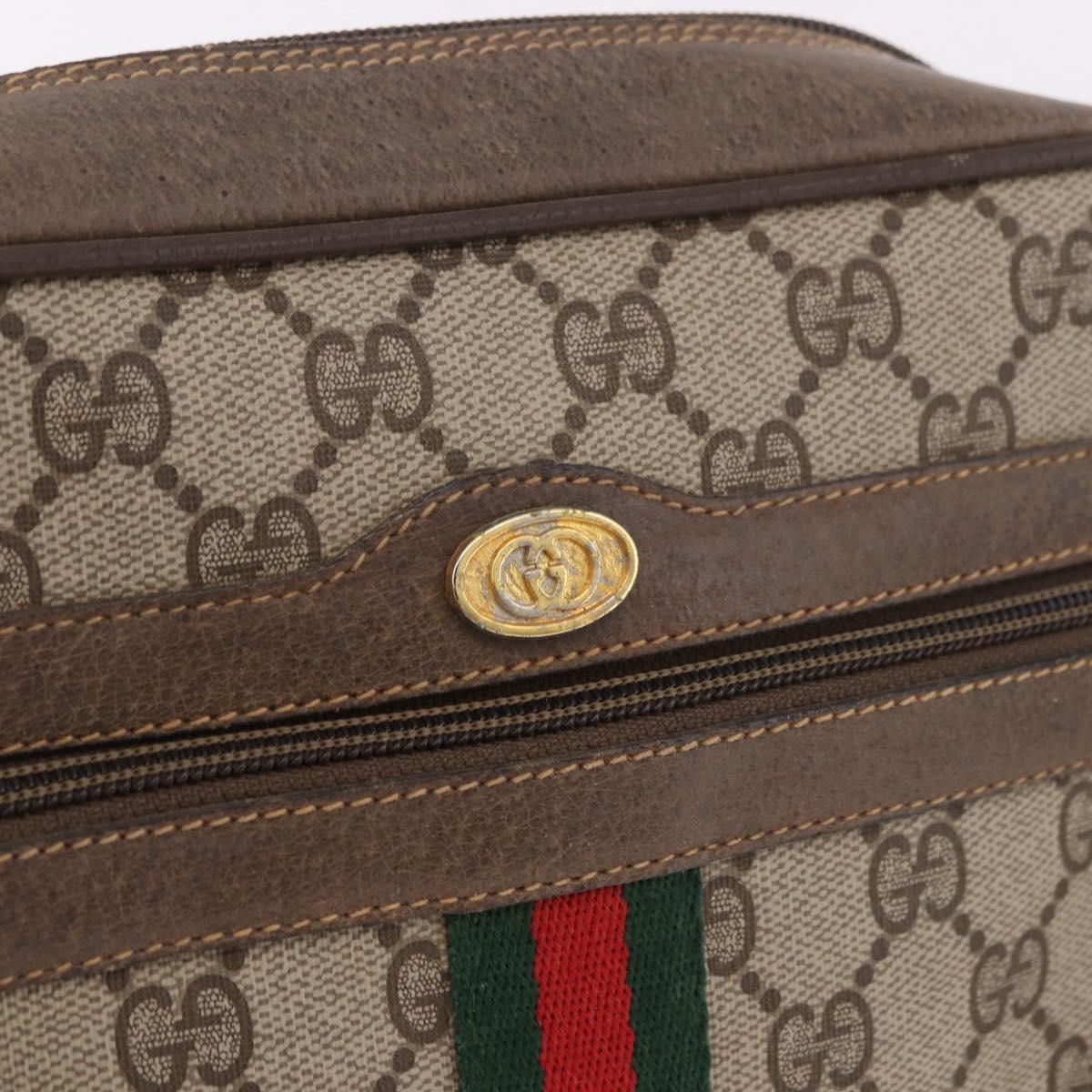GUCCI GG Supreme Web Sherry Line Bag PVC Beige Gold 904 02 004 Auth 187372