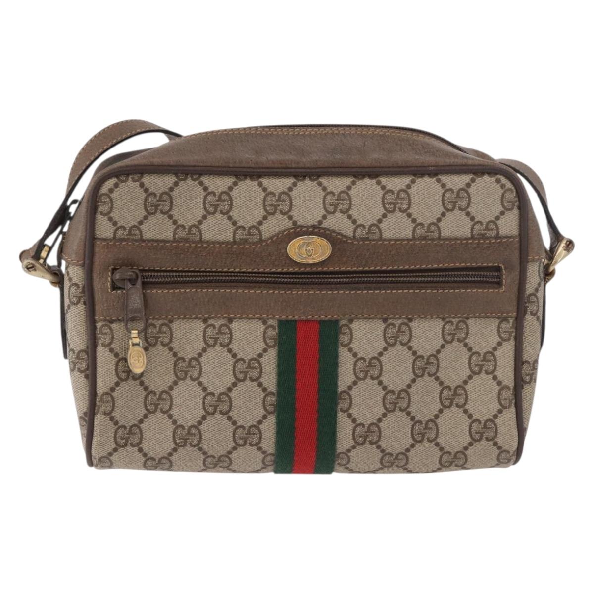 GUCCI GG Supreme Web Sherry Line Bag PVC Beige Gold 904 02 004 Auth 187372