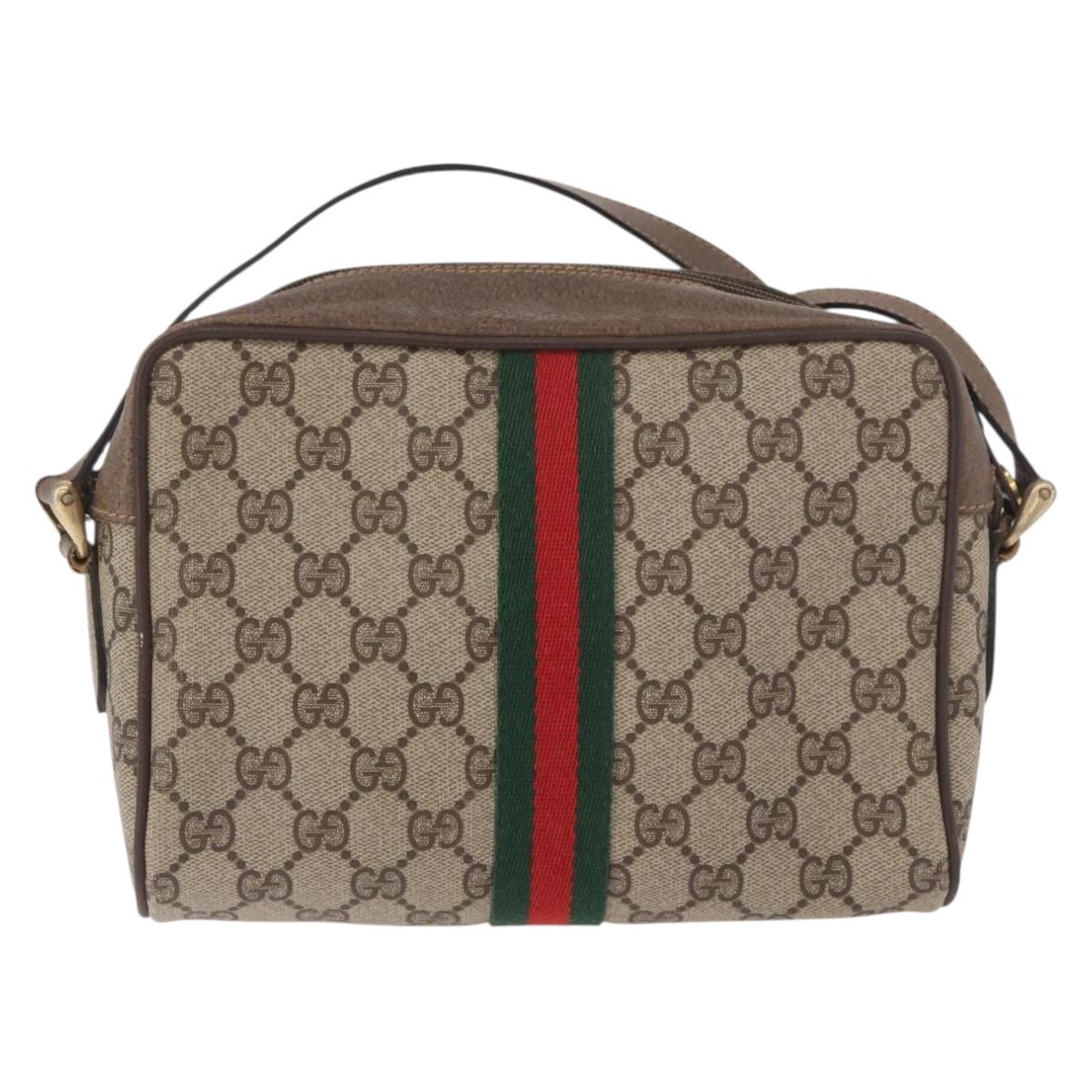 GUCCI GG Supreme Web Sherry Line Bag PVC Beige Gold 904 02 004 Auth 187372