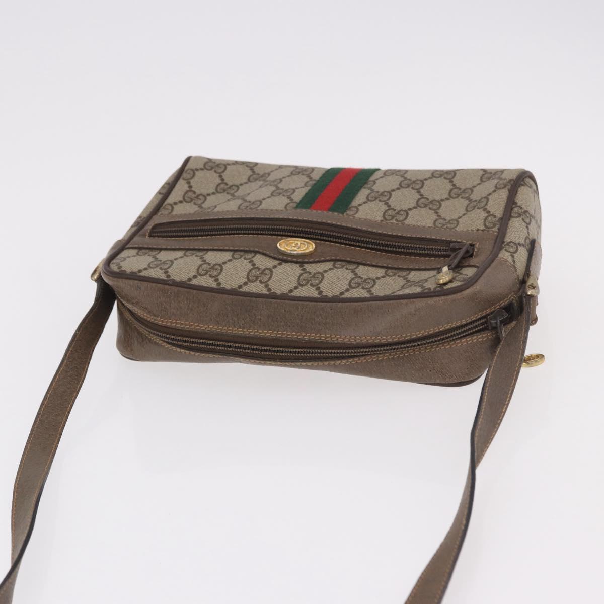 GUCCI GG Supreme Web Sherry Line Bag PVC Beige Gold 904 02 004 Auth 187372