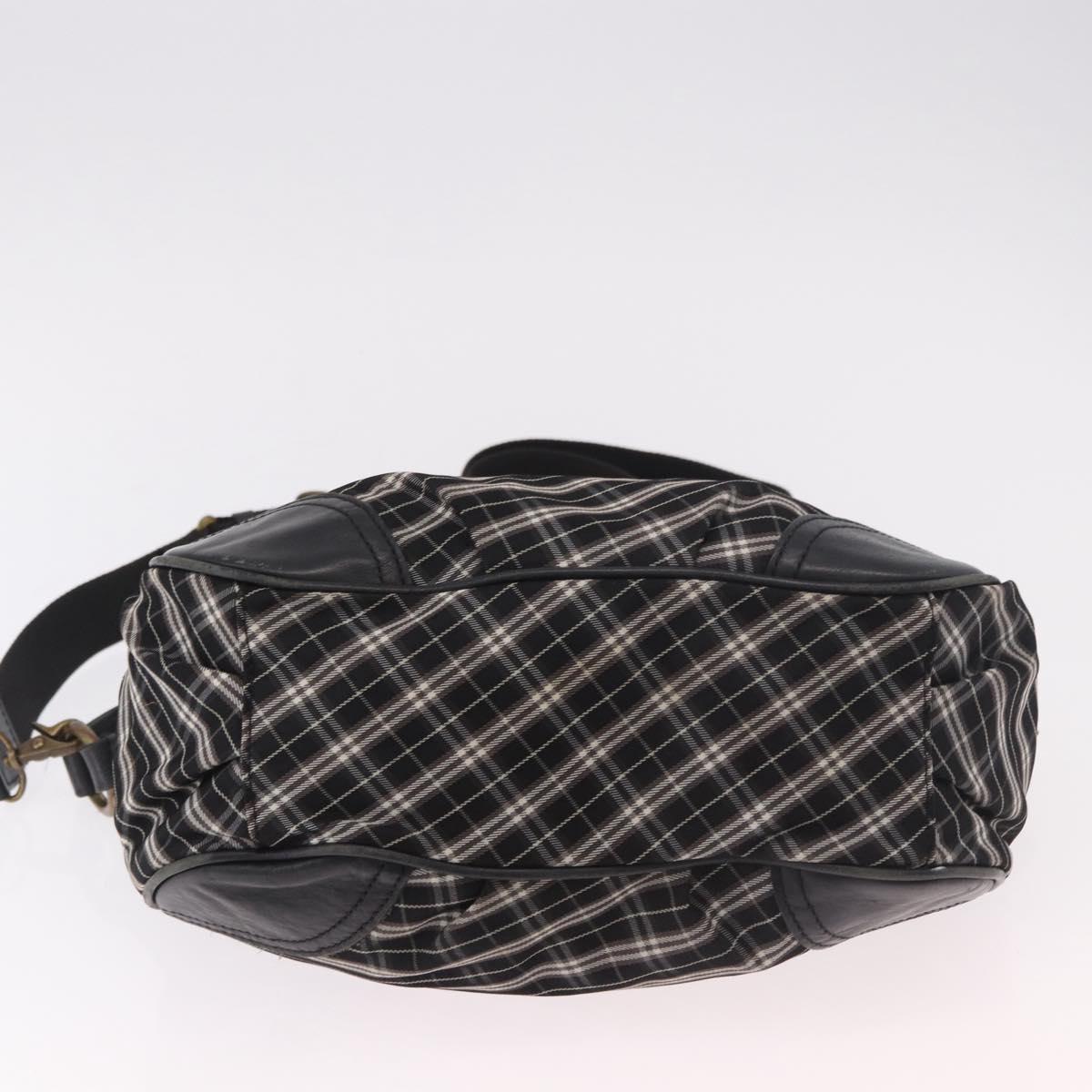 BURBERRY Nova Check Blue Label Hand Bag Canvas 2way Black Gold Auth 187373