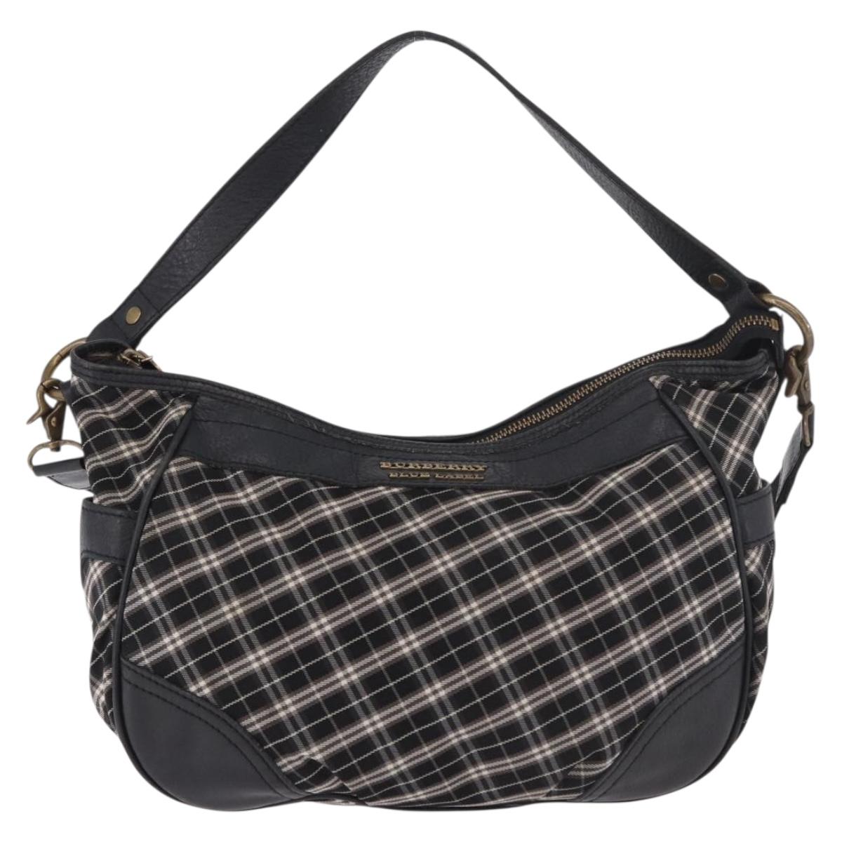 BURBERRY Nova Check Blue Label Hand Bag Canvas 2way Black Gold Auth 187373