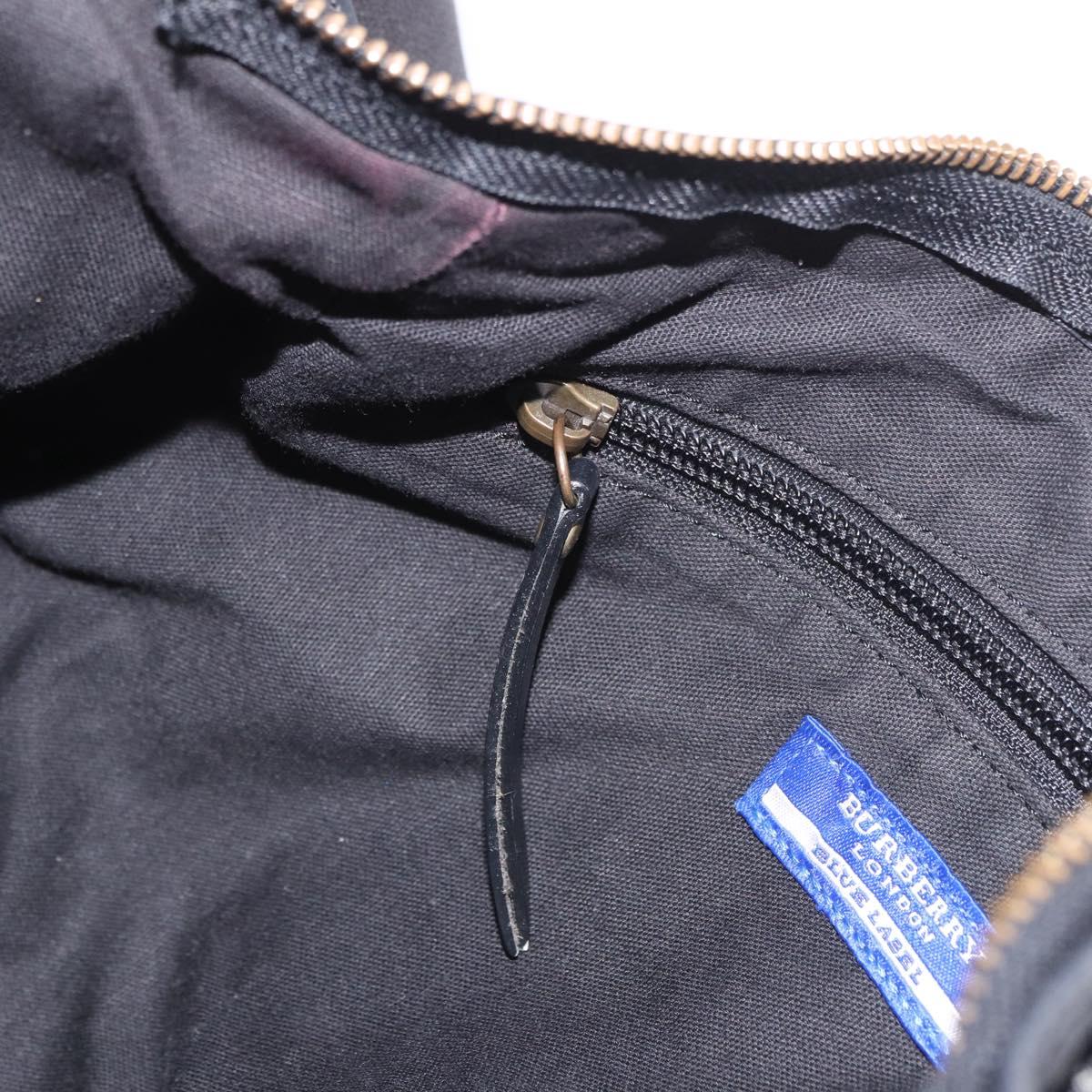 BURBERRY Nova Check Blue Label Hand Bag Canvas 2way Black Gold Auth 187373