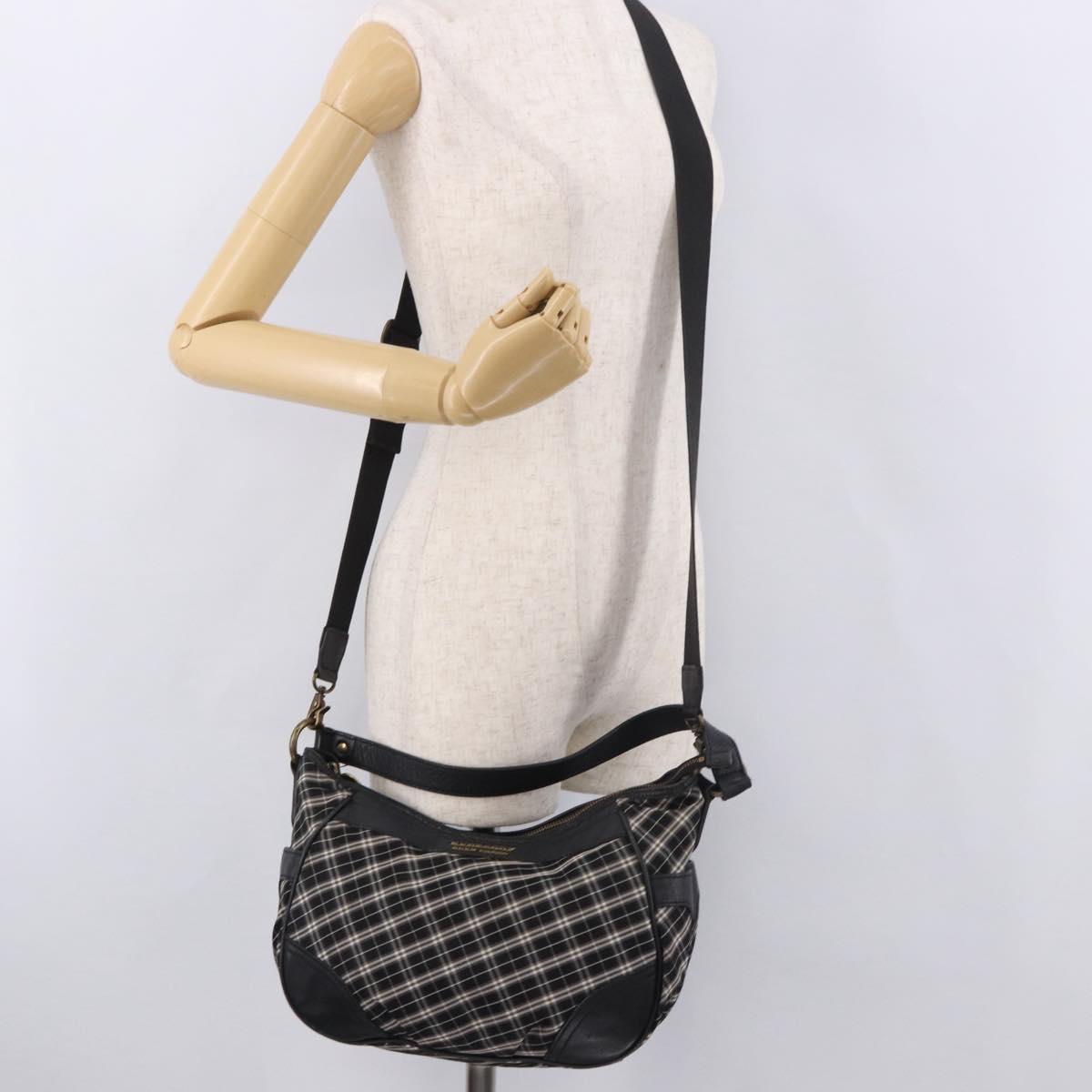 BURBERRY Nova Check Blue Label Hand Bag Canvas 2way Black Gold Auth 187373