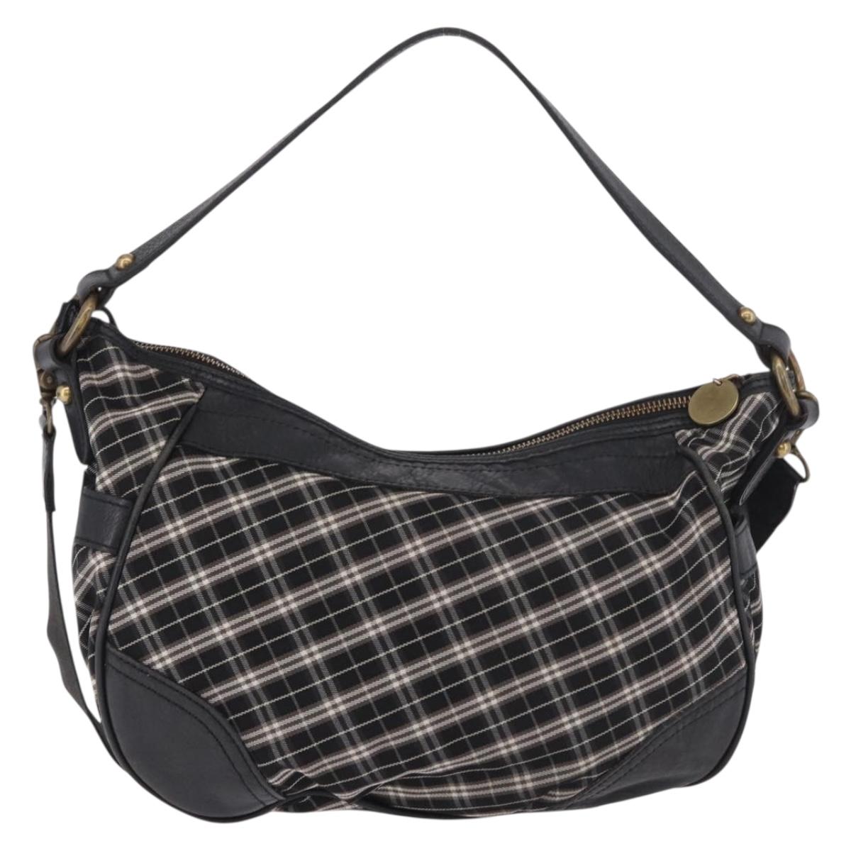 BURBERRY Nova Check Blue Label Hand Bag Canvas 2way Black Gold Auth 187373