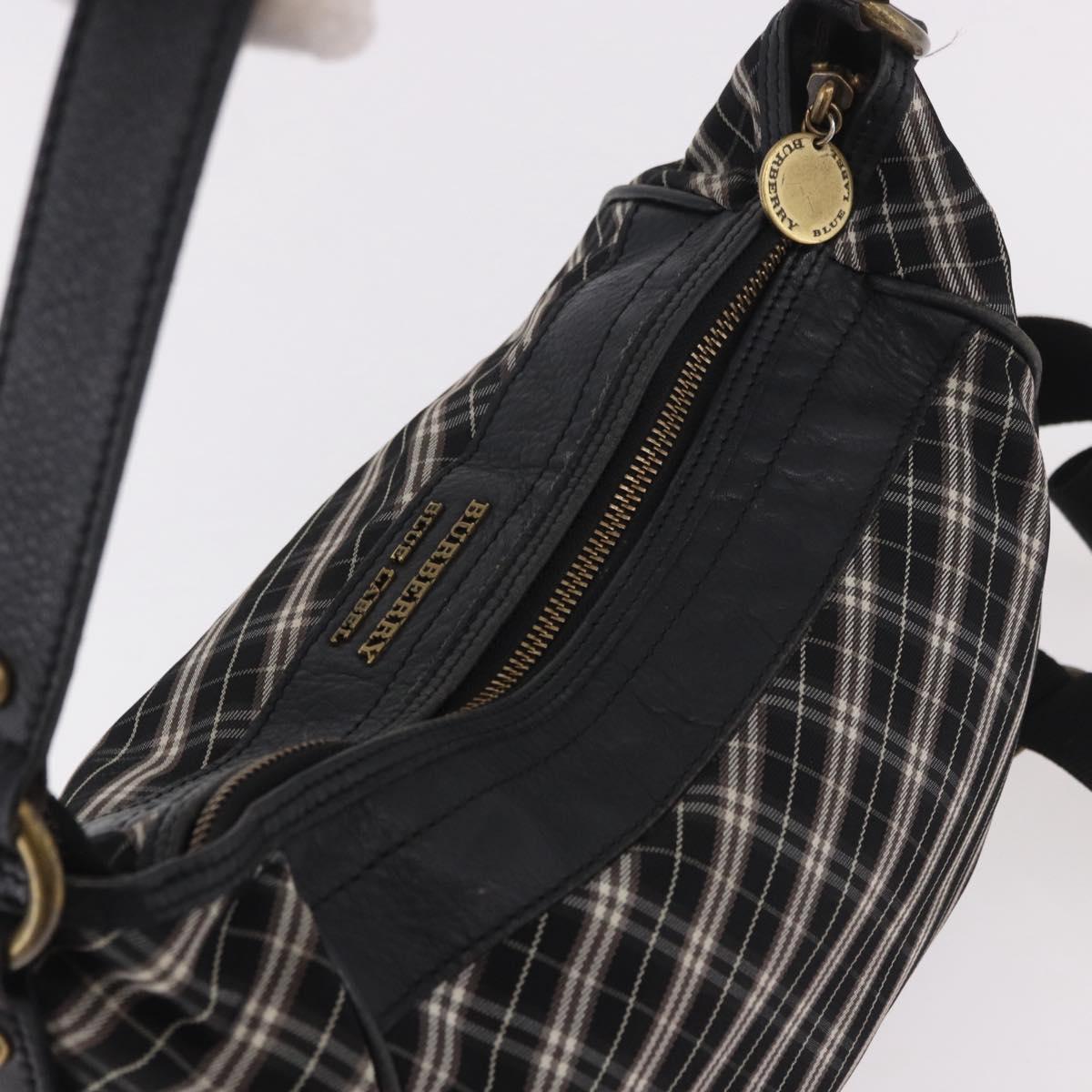 BURBERRY Nova Check Blue Label Hand Bag Canvas 2way Black Gold Auth 187373