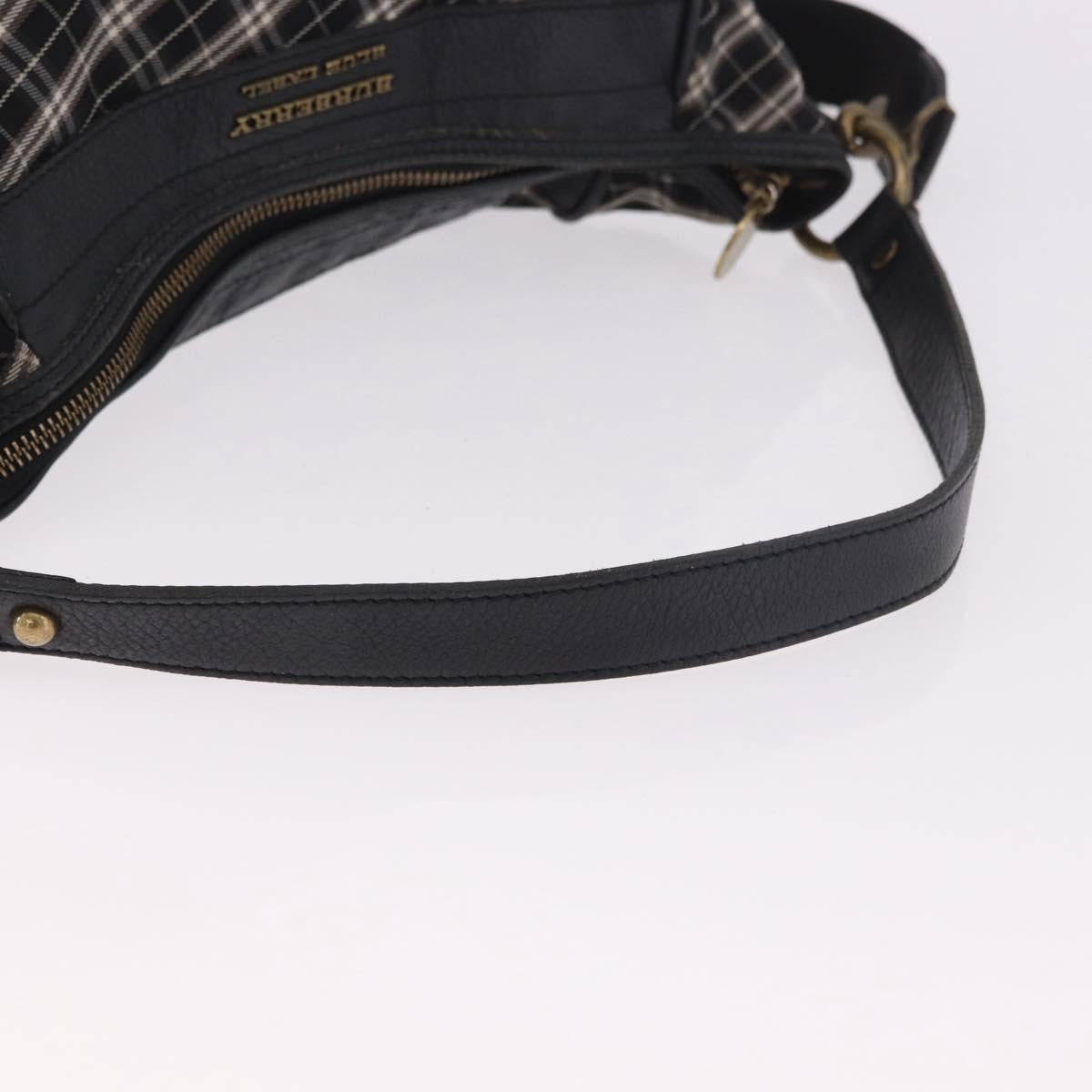 BURBERRY Nova Check Blue Label Hand Bag Canvas 2way Black Gold Auth 187373
