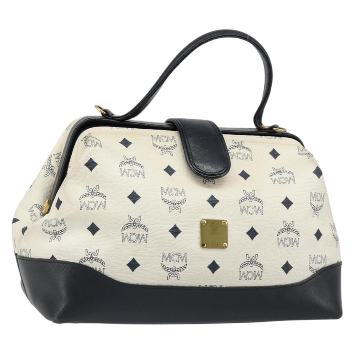 MCM Vicetos Logogram Hand Bag PVC Leather White Gold Auth 187374