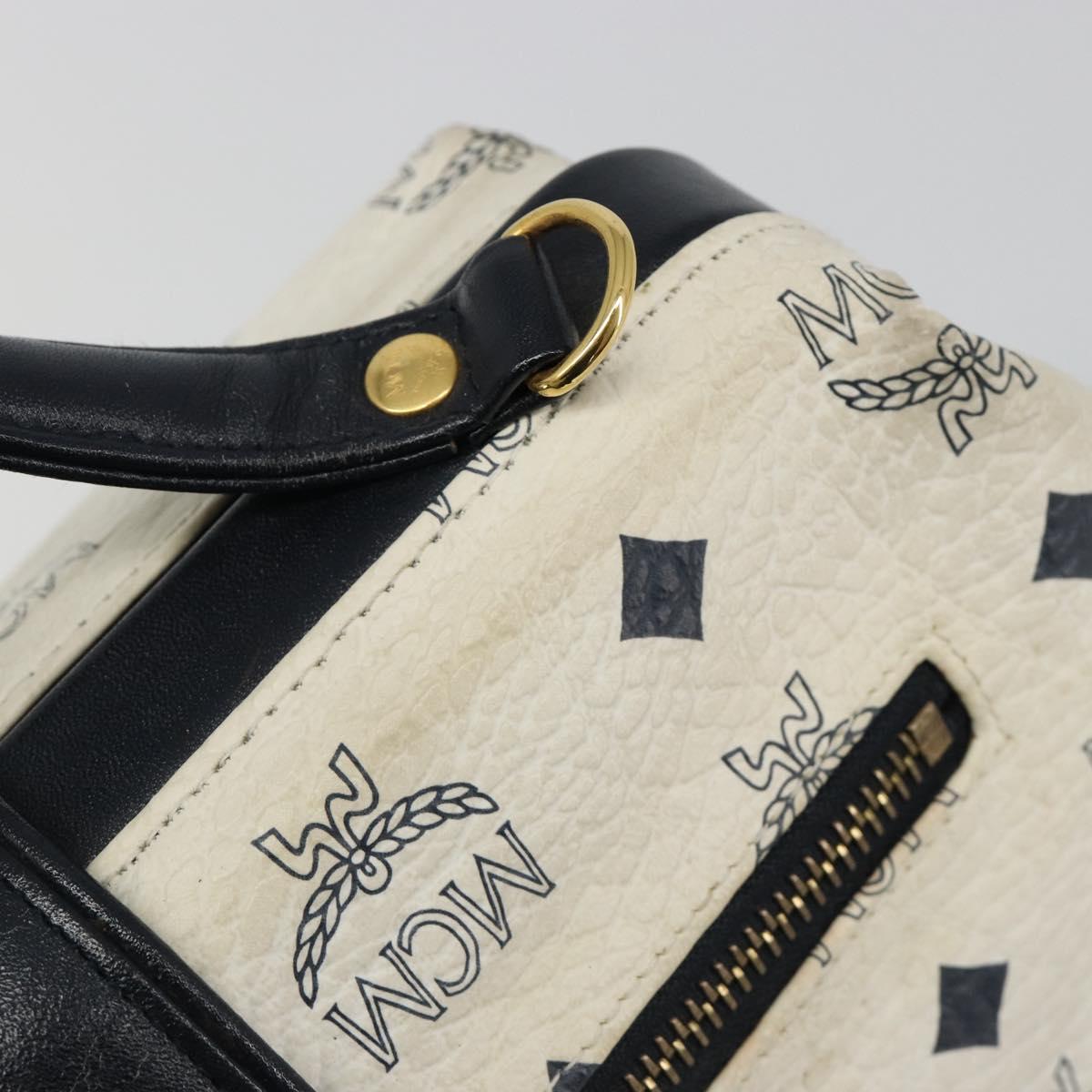 MCM Vicetos Logogram Hand Bag PVC Leather White Gold Auth 187374