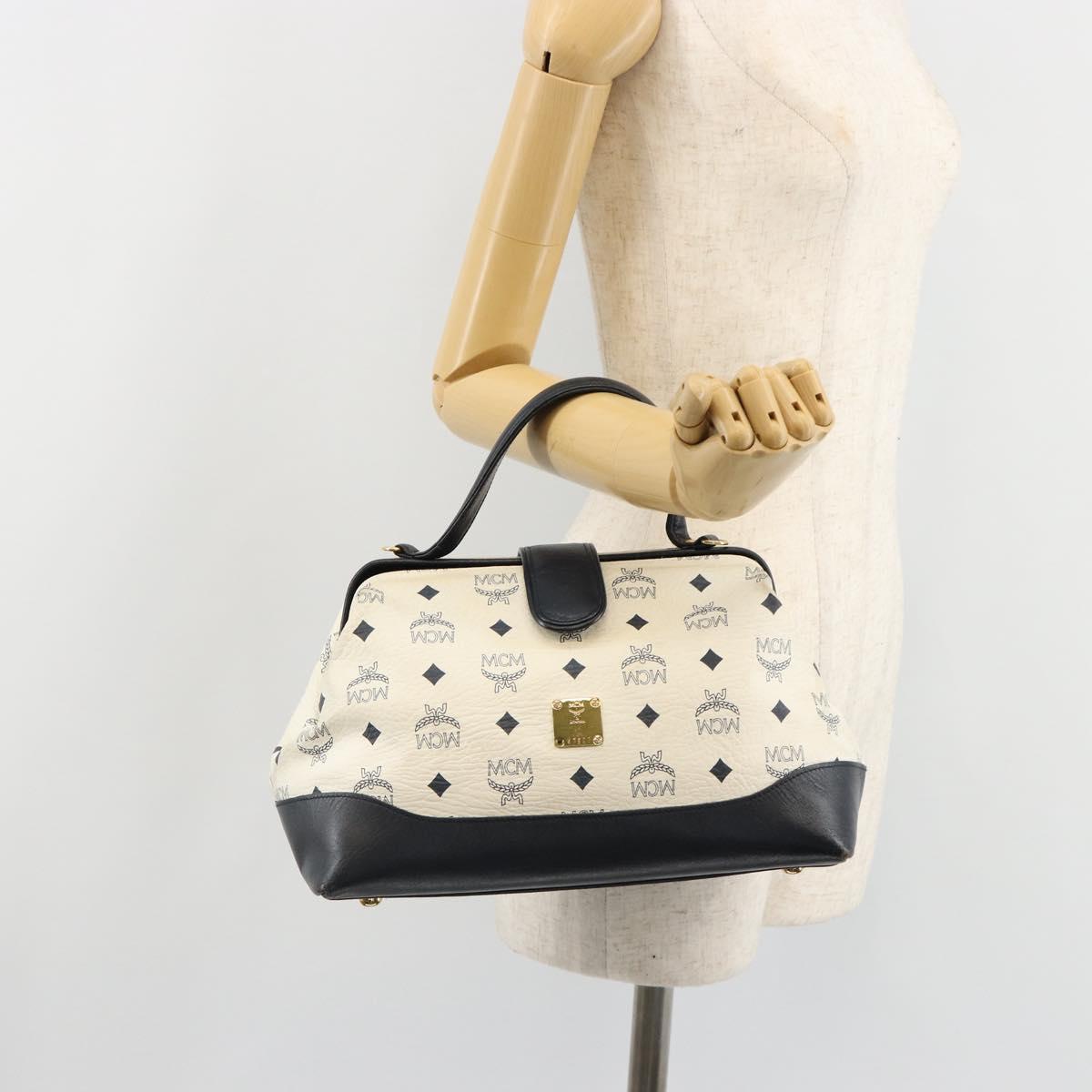 MCM Vicetos Logogram Hand Bag PVC Leather White Gold Auth 187374