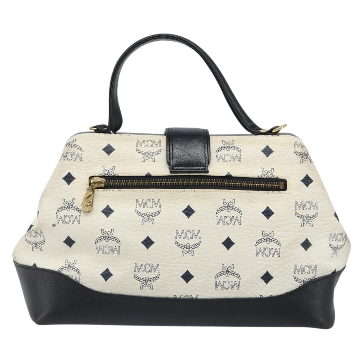 MCM Vicetos Logogram Hand Bag PVC Leather White Gold Auth 187374